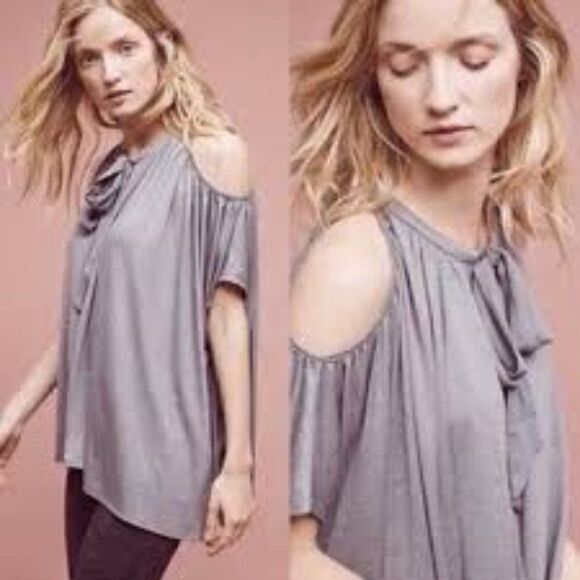 DELETTA Tulay Gray Cold Shoulder Top Shirt XS S - ANTHROPOLOGIE Condition - Picture 1 of 8